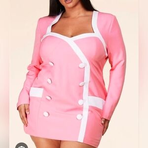 L'ATISTE Pink and White Long Sleeve Dress
